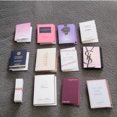 Bundle of 12 perfume fragrance samples: Valentino, YSL, Burberry, Versace, Lanco - Image 1 of 2