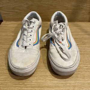 Vans White Off the Wall Rainbow Pride Lace-up Sneakers Size 6.5w 5.0M BS3 - Picture 1 of 6