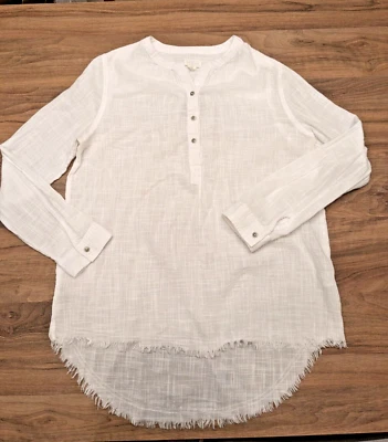 Camisa Caslon Popover Mujer S Blanca Gasa Transpirable Algodón Henley Crudo Dobladillo Alto-Lo Foto 1 de 4