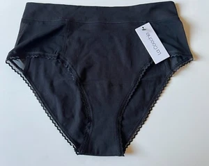 La Coochie Bikini High Rise Brief Sz M Organic Cotton Mesh Accent Lace Trim BLK - Picture 1 of 5