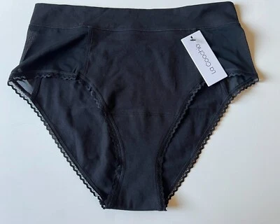 La Coochie Bikini High Rise Brief Sz M Organic Cotton Mesh Accent Lace Trim BLK - Image 1 of 4
