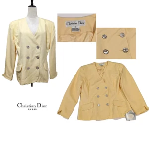 New w/tag CHRISTIAN DIOR Vintage Silk Blazer V- neck Jacket Size 16 1980's - Picture 1 of 14
