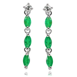 De Buman Sterling Silver 1.74ctw Genuine Emerald & White Topaz Elegant Earrings - Picture 1 of 5