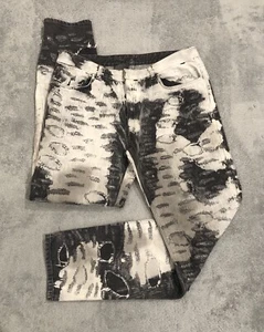 $2520 Givenchy Men’s 38x35 4G Painted Distressed Slim Fit Denim Jeans Black - Picture 1 of 17