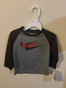 Boy's Nike T Shirt Long Sleeve Baseball style Gray/Black size 12M NWT - Picture 1 of 3
