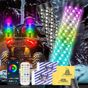 2PCS 3FT Spiral LED Fat Whip Light RGB Chasing Antenna Lighted Whips For UTV ATV - Foto 1 di 14