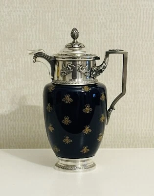 Antigua jarra Claret de porcelana montada en plata .950 Victor Boivin, rara Foto 1 de 4