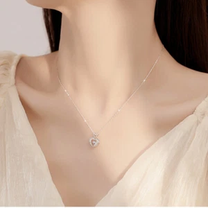 S925 Sterling Silver Loving Heart Necklace Women Fashion Jewelry Gift - Picture 1 of 6