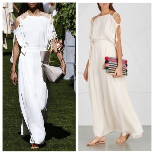 Abito Tory Burch Evalene Maxi spalla fredda bianco
