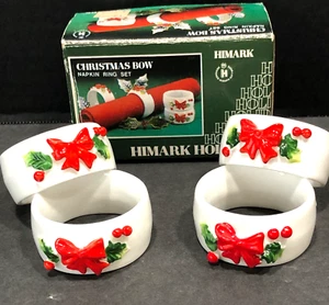 Juego de 4 servilletas navideñas de porcelana de colección Holly 2" Himark 1984 mamá abuela - Imagen 1 de 5