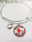 Boston Red Sox MLB Baseball team Round Silver charm~Red Logo Expandable Bracelet