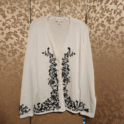 Suéter Cárdigan Floral Multicolor Blanco Negro O Oscar de la Renta Talla 3X Foto 1 de 4