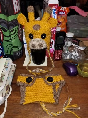 Juego de utilería fotográfica jirafa ganchillo hecho a mano 0-3 meses Foto 1 de 2