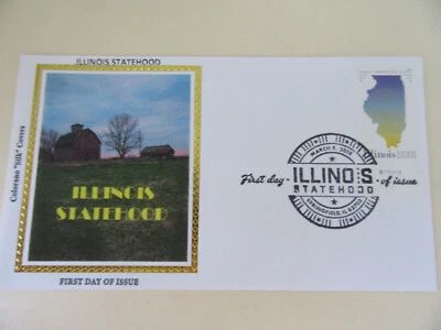Estampilla del 200 aniversario de Illinois Statehood 2018 Fdc Sc#5273 cubierta de seda Colorano Foto 1 de 3