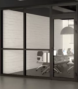CGP Office Partition System, Glass Aluminum Wall 9' x 9' w/Door, Black Color - Picture 1 of 8