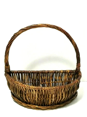 Vintage Wicker Basket Wall Hanging Approx 11" X 11" Brown Half Circle Handle Cover