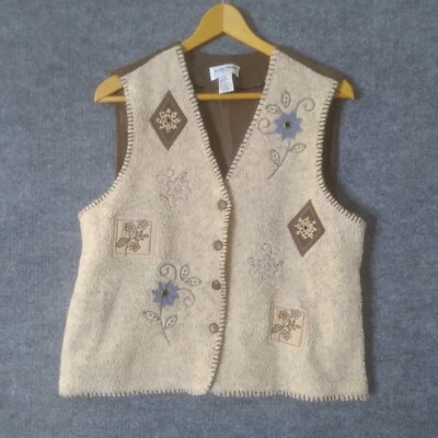 Chaleco de lana sintética Alfred Dunner botón mujer pequeño grande parches florales Pit 20.5i  Foto 1 de 4