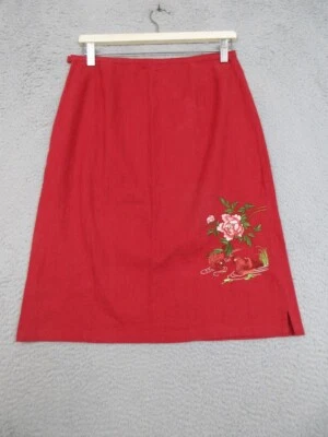 Falda de mezcla de lino para mujer M roja bordada floral inspirada en Asia casa bohemia Foto 1 de 4
