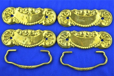 VICTORIAN BRASS BAIL STYLE DRAWER PULL BACK PLATES (4) - 3" CENTER - 2 BAILS Cover