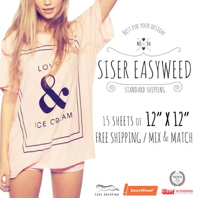 Siser Easyweed Heat Transfer Vinyl 15 Sheets of 12" x 12" MIX & MATCH - Image 1 of 3