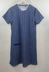 Cabana Life Blue & White Short Sleeve Shift Dress Geo. Print Size Medium NWOT - Picture 1 of 6