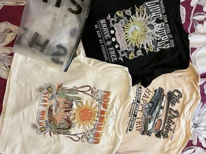 BNWOT 3 X cropped T-shirts With Designs On The Back Size M 10 Black White Beige - Picture 1 of 8