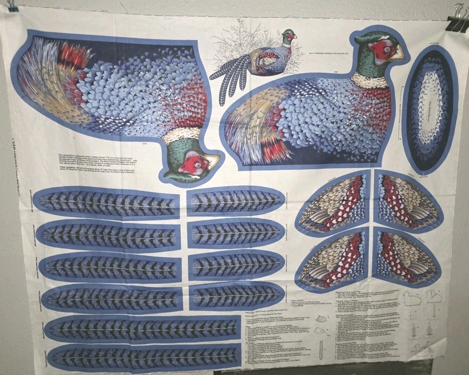 Panel de tela de pájaro faisán con cuello de anillo azul corte y costura estampado de cranston vintage Foto 1 de 4