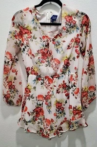 Disney Beauty And The Beast Lined Romper Women Sz S Floral Long Sleeve EUC - Picture 1 of 6