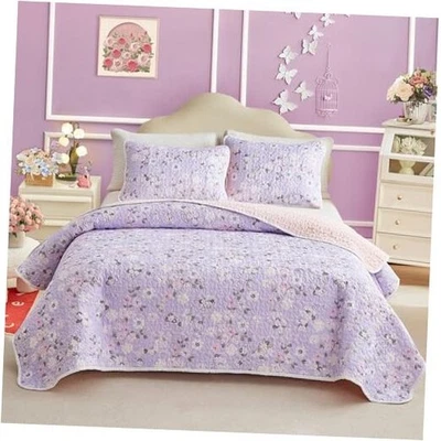  Twin Size Quilt Set for Girls Purple n Pink Design, 2 Twin-68"x88" Floral - Image 1 of 4