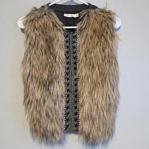 Miss Me Girls Faux Fur Sweater Vest M Boho Aztec Knit Lined Warm Winter Y2K - Picture 1 of 8