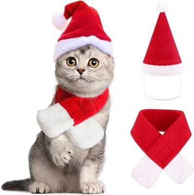 YUJUN 2 PIEZAS Gato Papá Noel Sombrero con Bufanda Conjunto para Cachorro Gatito Fiesta de Navidad Costo Foto 1 de 4