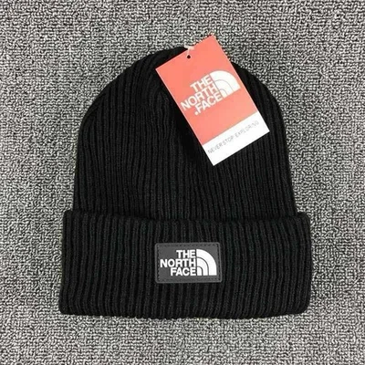 North Face Black Knit Ribbed Beanie Cap Cuffed Adult Thick Warm FREE SHIP - Image 1 of 2