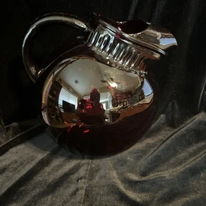 VINTAGE ANCHOR HOCKING ROYAL RUBY GLASS PITCHER BALL TILT RED DEPRESSION GLASS - Picture 1 of 3