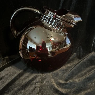 VINTAGE ANCHOR HOCKING ROYAL RUBY GLASS PITCHER BALL TILT RED DEPRESSION GLASS  - Image 1 of 3