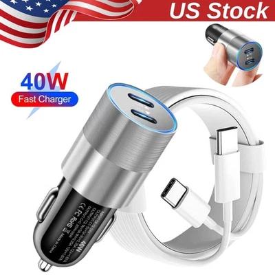 PD 40W Fast Car Charger For iPhone 16 15/Plus/Pro/Pro Max USB-C to USB-C Cable - Image 1 of 4