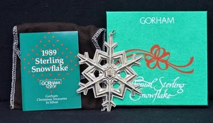 Ornamento fiocco di neve in argento sterling GORHAM 1989 .925 con scatola e borsa - Foto 1 di 4