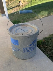 Vintage Sears schwimmender Elritze Eimer 10 Quart verzinktes Metall Fischerhütte Dekor - Bild 1 von 13