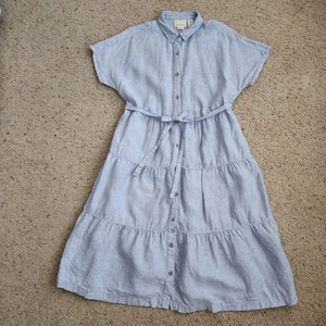 Cynthia Rowley 100% Linen Chambray Button Front Tiered Midi Dress Size M - Picture 1 of 8