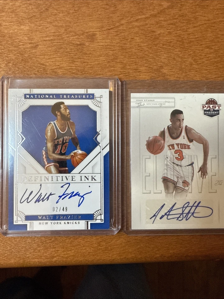 LOTE automático de Walt Frazier & John Starks New York Knicks National Treasures pasado y prst Foto 1 de 2