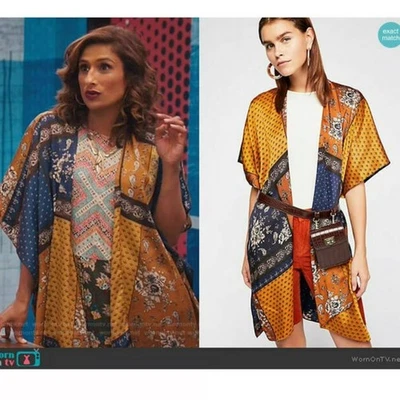 Free People Mon Cheri Floral Blue and Orange Floral Worn on TV Kimono sz OS - Image 1 of 4