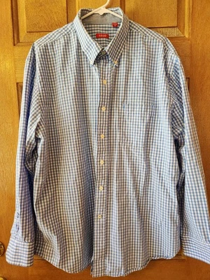 IZOD Men's Long Sleeve Gingham Check ButtonUp XL Blue White Soft Shirt - Image 1 of 4