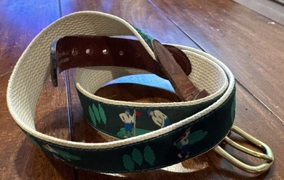 Leather Man Ltd Essex CT Golf Belt Green Canvas & Brown Leather Sz 36 NICE!! - Image 1 of 4