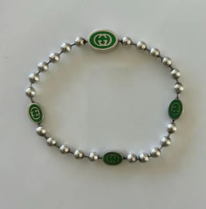 Gucci Sterlingsilber 925 und grüne Emaille Boule Armband 8,25" - Bild 1 von 4