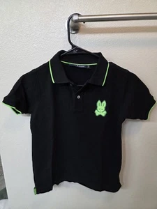 Psycho Bunny Kids Classic Polo Black Shirt medium 10-12 Neon Green Boy Unisex - Picture 1 of 3