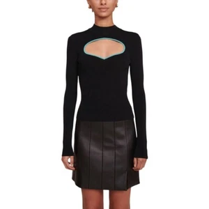 Staud Cutout Strick Top Langarm schwarz türkis Borte modern XS L2 - Bild 1 von 9