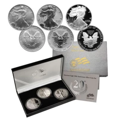 (1) Juego de monedas de plata 20 aniversario American Eagle 2006 tres monedas OGP con caja y certificado de autenticidad Foto 1 de 4