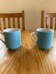 Vintage Mikasa "Focus-Shape" small blue coffee or tea cups, set of 2, Japan - Picture 1 of 7