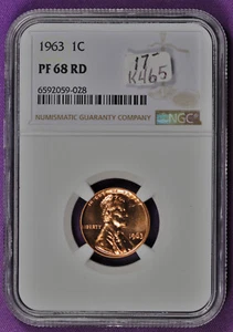 1963 Lincoln Head Cent.  In NGC Holder.  PF 68 RD.  k465 - Picture 1 of 2