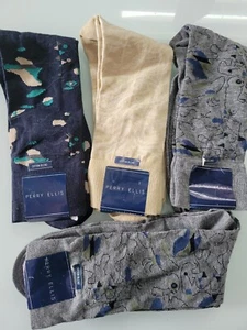 4 Pairs Vintage Perry Ellis Mens Dress Socks Size 10-13:navy, Tan, & 2 Gray NWT - Picture 1 of 11