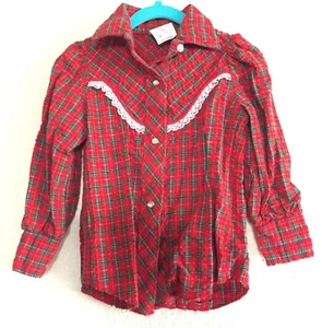 VTG Girls Western Button Down Shirt Holiday Valentines Plaid Cowgirl Size 4 - Picture 1 of 7